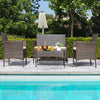 4 Piece Wicker Patio Set With Glass Table Beige Cushions