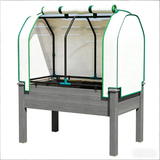 Raised Garden Bed Planter with Roll-Up Cover, Dark Gray