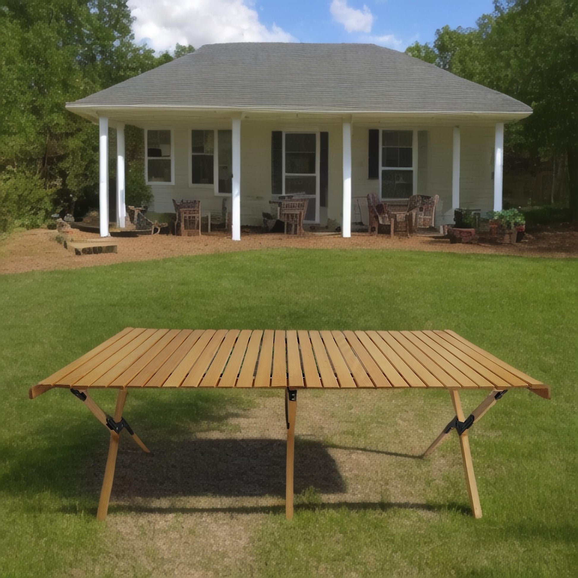 Multi - Function Wooden Foldable Portable Patio Dining Table, NaturalIndoor And Outdoor Universal ,Natural