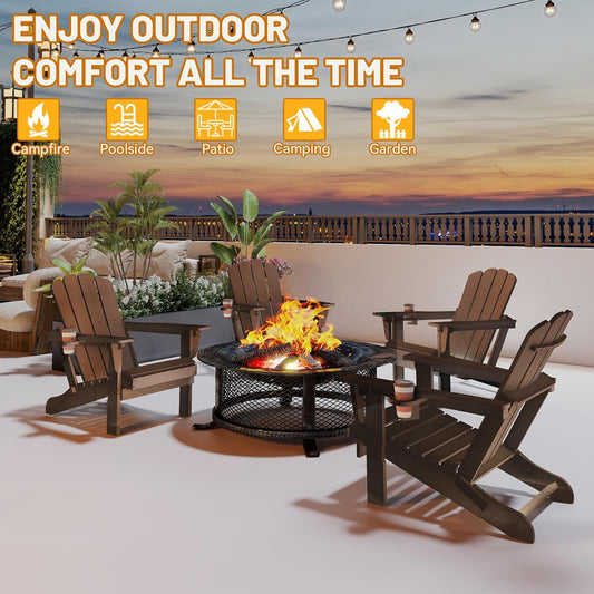 Folding Adirondack Chairs with Cup Holders, Set of 2 — Brown