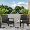 3 Piece Wicker Conversation Bistro Set Outdoor Patio Furniture Black Rattan Chairs Coffee Table For Garden Lawn Porch