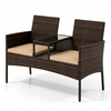 2-Seat PE Wicker Patio Loveseat Set with Storage Coffee Table