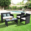 Rattan Outdoor Patio Furniture Set, 4-Piece, White Cushions