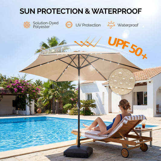 9 ft Solar LED Patio Umbrella with Tilt and Crank