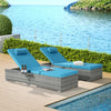 Rattan Chaise Lounge Set of 2 with Side Table