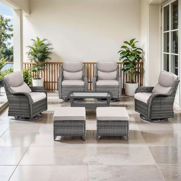 7-Piece Swivel Rocker Patio Set with Coffee Table & Ottomans