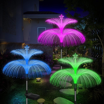 Solar Garden Lights, 3-Pack, Double Jellyfish with Star Top, Outdoor