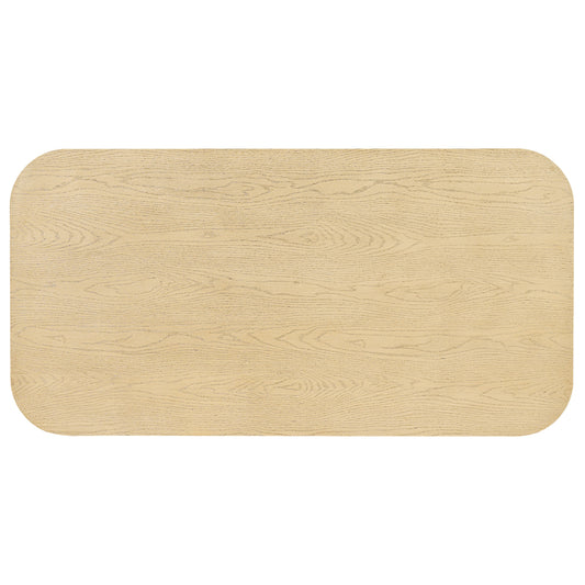 Natural Oak Veneer Dining Table with Ribbed Legs, 68 in