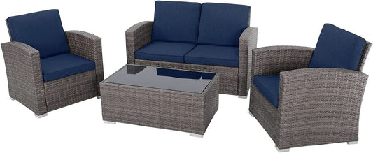 Navy Blue Outdoor Rattan Patio Furniture Set for Gatherings-1