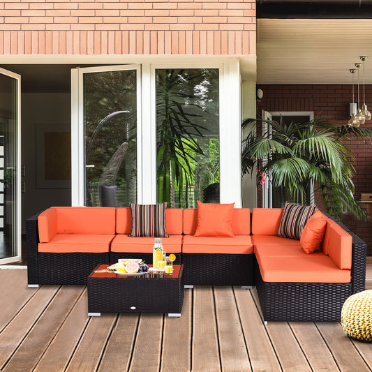 Rattan Wicker Sofa Set — 7 Piece Coral