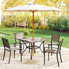 Square Outdoor Dining Table with Umbrella Hole & Shelf — Seats 4, Gray