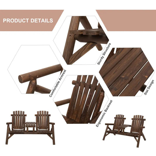 Adirondack Double Chair Bench with Center Table