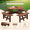 8-Person Circular Fir Wood Picnic Table with 3 Benches, Gray