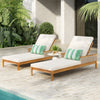 Solid Acacia & Wicker Sun Chaise Lounger, Set of 2