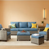 5-Piece Outdoor Wicker Patio Furniture Set, Denim Blue