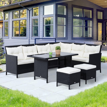 Rattan Lounge &amp; Dining Set — 6 Piece