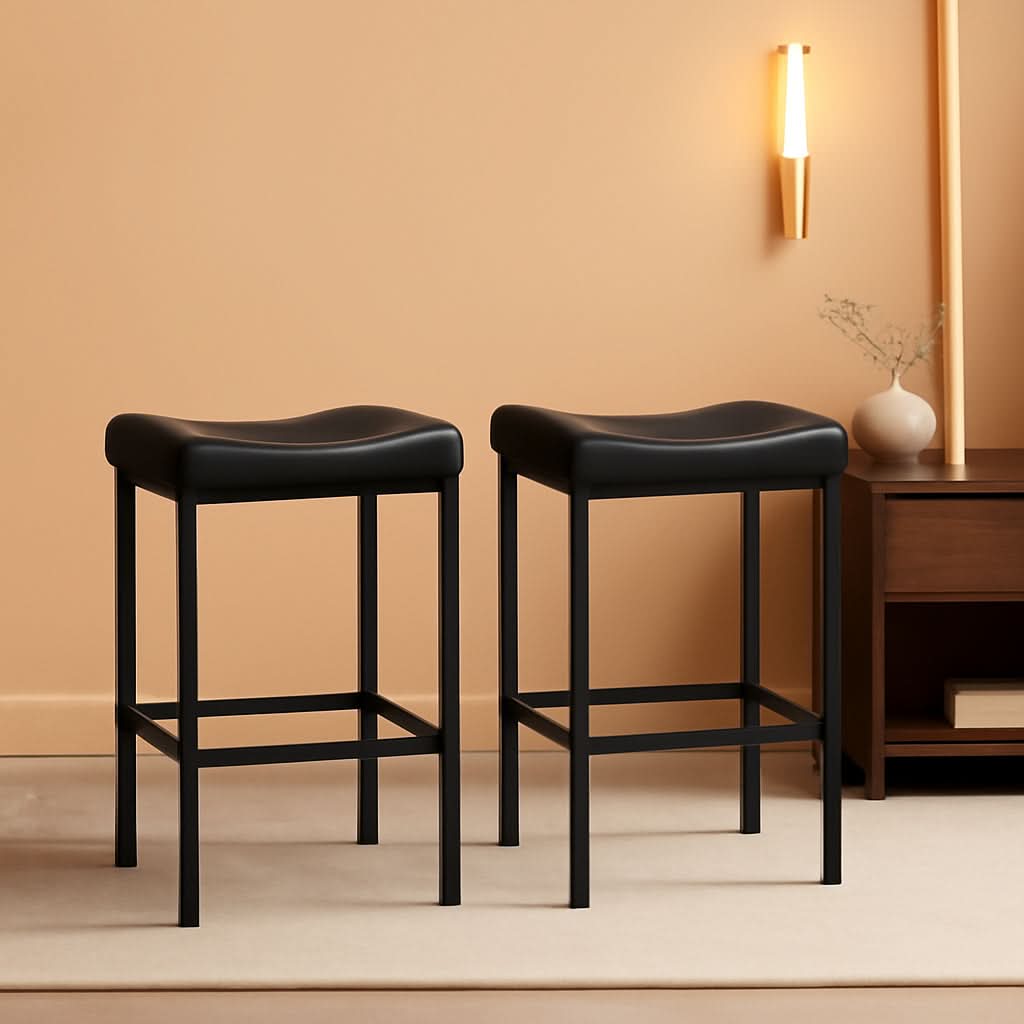 Counter Height Bar Stools Set Of 2 Saddle Seat Black-0