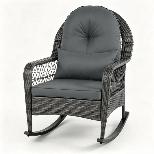 Handwoven PE Rattan Porch Rocking Chair, Mix Gray