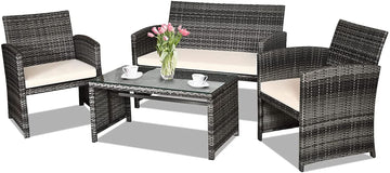 Weather-Resistant PE Rattan Patio Furniture Conversation Set