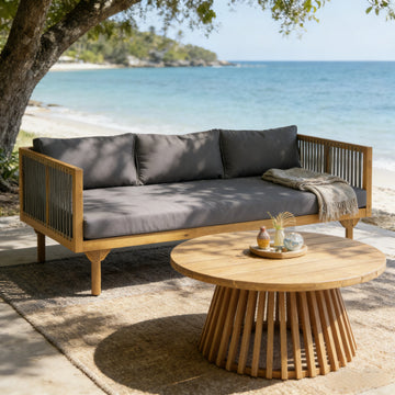 Outdoor Wicker Loveseat — 2 Piece Patio Set, Dark Grey Rope Back