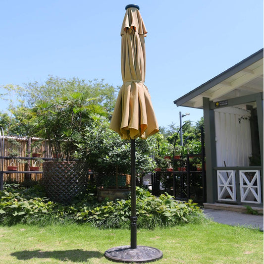 9 Ft Solar LED Patio Umbrella with Tilt and Crank Lift