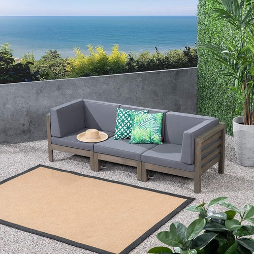 3-Piece Acacia Wood Outdoor Sectional Sofa Set, Water-Resistant