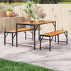 3 Piece Patio Dining Set For Six With 53 Inch Acacia Wood Table And Space Saving Benches