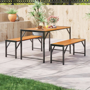 3-Piece Patio Dining Set for Six, 53-Inch Acacia Table & Benches