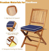 Patio Bistro Set With Wood Table And Navy Cushioned Chairs