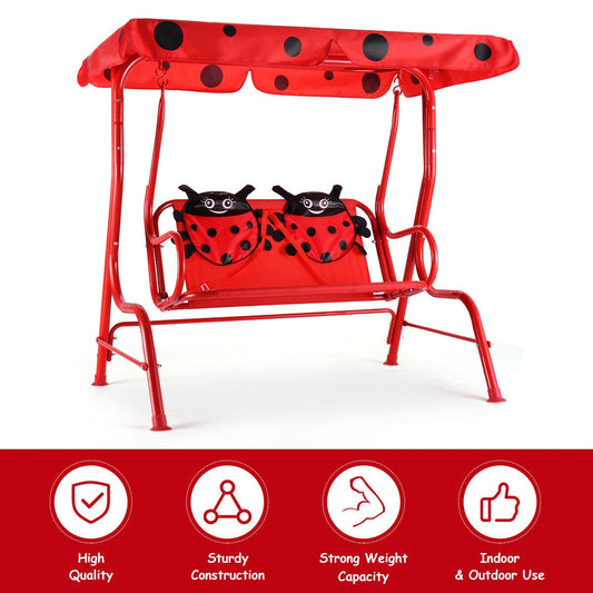 Kids Canopy Porch Swing Bench, Seats 2