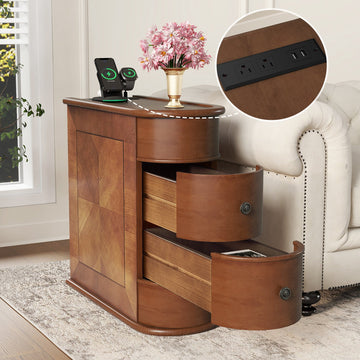 End Table with Charging Station,Sofa Side Table with Drawers, No