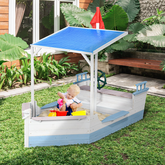 Pirate Ship Kids Sandbox with Canopy — 83"×43", Ages 3–8