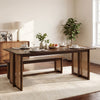 Walnut Rubberwood Dining Table with Rattan Accents, Seats 6