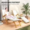 Folding Acacia Wood Patio Lounge Recliner with Footrest, White