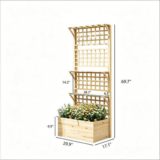 Cedar-Tone Raised Garden Planter with Trellis & Shelves