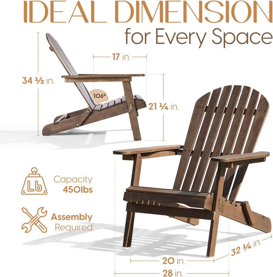Foldable Adirondack Chair Set, Pre-Assembled Eucalyptus