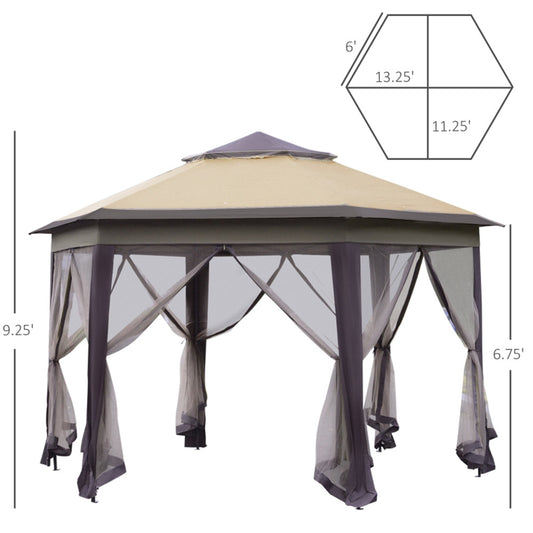 Hexagonal 13-Foot Pop-Up Gazebo with Zippered Mesh Walls