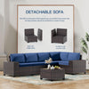 Navy Blue 6-Piece Outdoor Sectional Sofa Set with PE Rattan