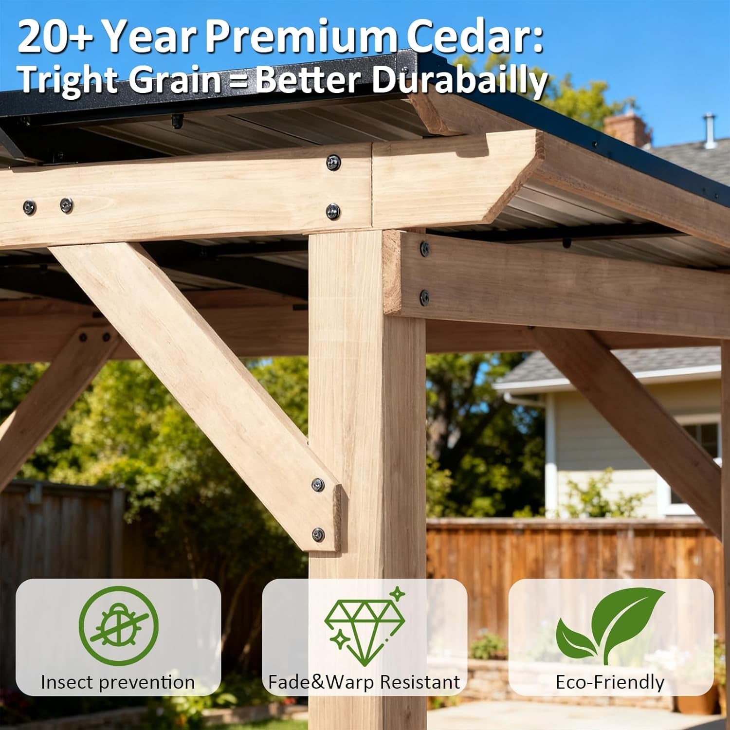 10x12 Cedar Gazebo Gray Weatherproof Sloped Roofing-3
