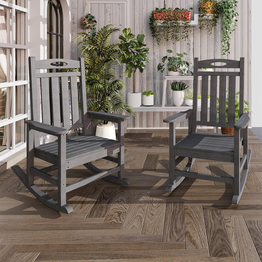 HDPE Outdoor Rocking Chair, Set of 2 — Grey