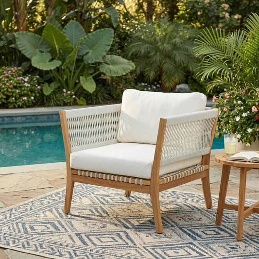Acacia Wood Lounge Chair with Woven Rope Accents
