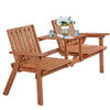 Fir Wood Garden Bench with Center Table & Umbrella Hole