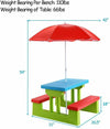 Kids Picnic Folding Table & Bench Set with Umbrella