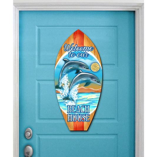 Dolphins Surfboard Coastal Door Decor