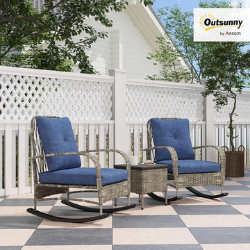 Three-Piece Wicker Patio Bistro Set with Rocking Chairs