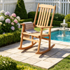 Solid Acacia Wood Outdoor Rocking Chair with Slatted Back
