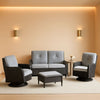 Six-Piece Brown Wicker Patio Set with Swivel Chairs