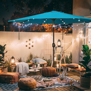 9ft Solar LED Patio Umbrella — Cerulean Blue