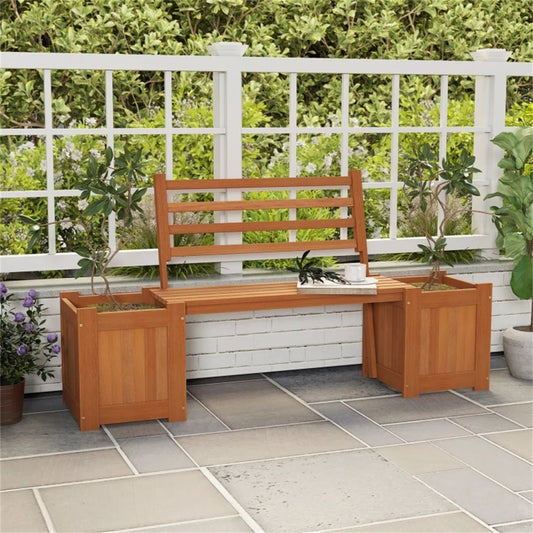 Hardwood Garden Bench with Built-In Planter Boxes