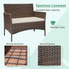 4 Piece Wicker Patio Set With Glass Table Beige Cushions